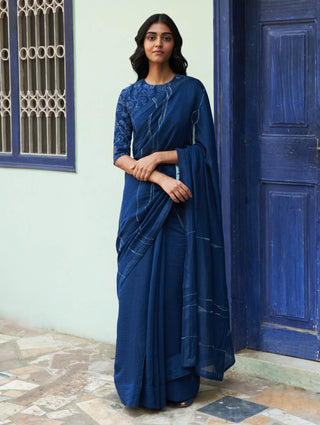 Indigo threadwork sari and blouse