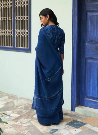 Indigo threadwork sari and blouse