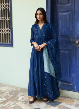 Indigo Anarkali And Dupatta by Vaayu available on Indiaspopup