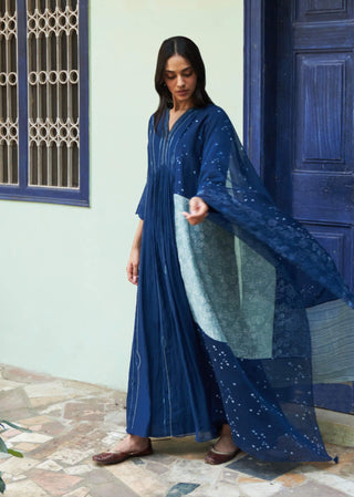 Indigo anarkali and dupatta