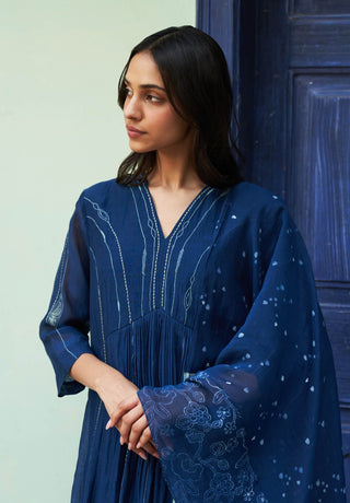 Indigo anarkali and dupatta