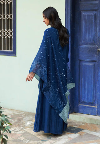 Indigo anarkali and dupatta