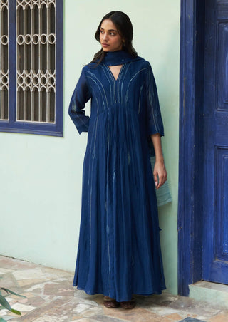 Indigo anarkali and dupatta