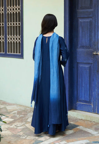 Indigo Floral Anarkali And Dupatta by Vaayu available on Indiaspopup