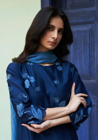 Indigo floral anarkali and dupatta