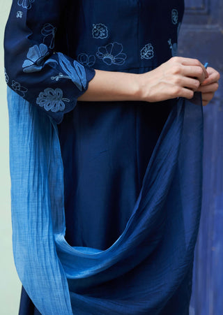 Indigo floral anarkali and dupatta