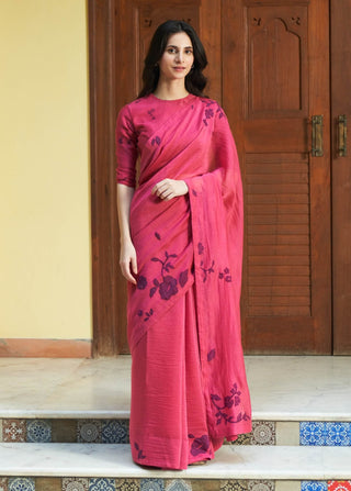 Rouge Floral Sari And Blouse by Vaayu available on Indiaspopup