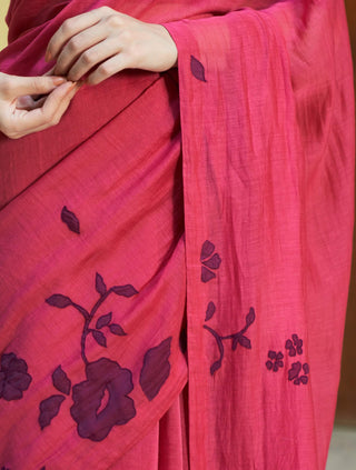 Rouge Floral Sari And Blouse by Vaayu available on Indiaspopup