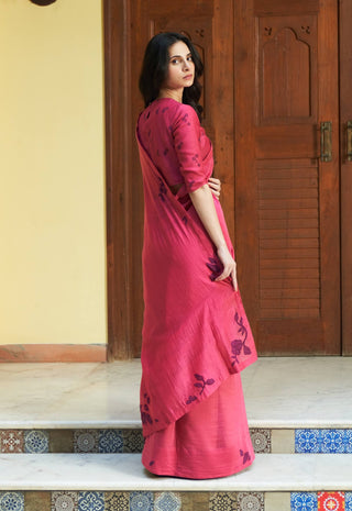 Rouge Floral Sari And Blouse by Vaayu available on Indiaspopup