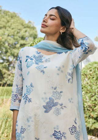 Pearl applique embroidered kurta set
