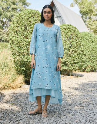Sky floral embroidered dress