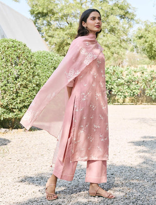 Tulip embroidered cotton muslin kurta set