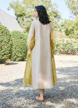 Ecru floral embroidered dress