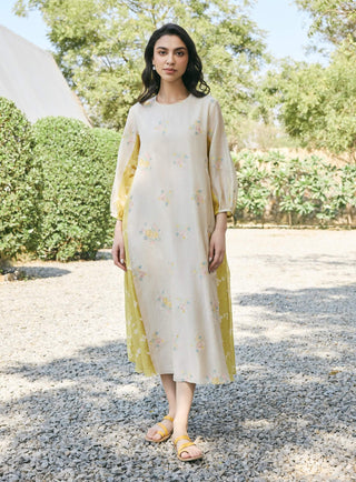 Ecru floral embroidered dress