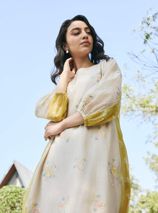 Ecru floral embroidered dress