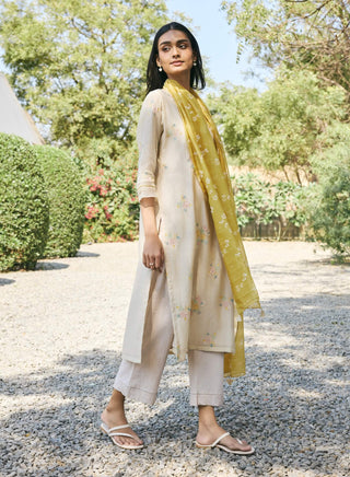 Ecru embroidered muslin cotton kurta set