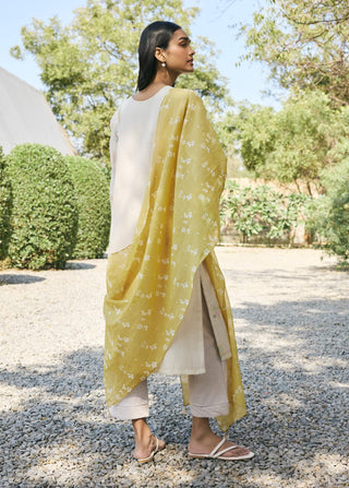 Ecru embroidered muslin cotton kurta set