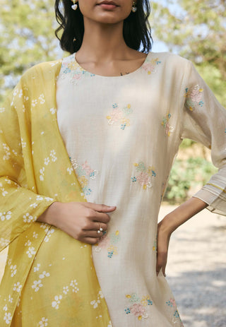 Ecru embroidered muslin cotton kurta set
