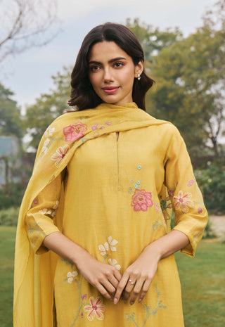 Daffodil floral applique kurta set