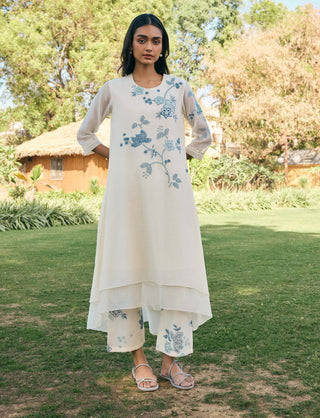 Pearl applique asymmetric tunic and pants