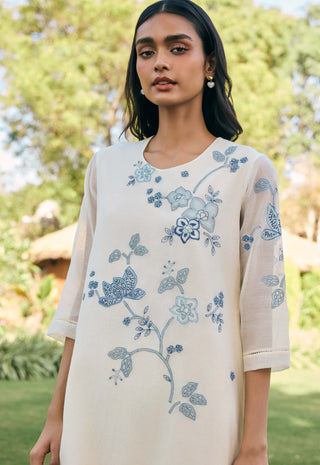 Pearl applique asymmetric tunic and pants