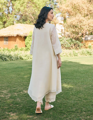 Ecru asymmetric tunic and pants