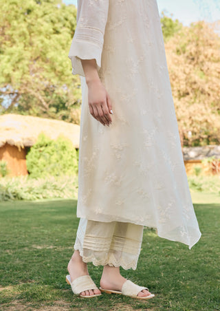 Ecru asymmetric tunic and pants
