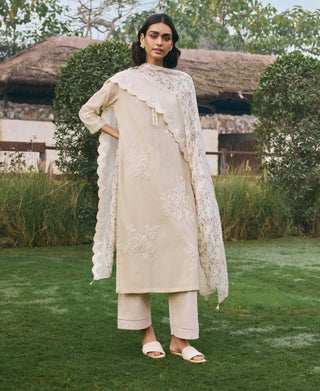 Ecru subtle floral kurta set