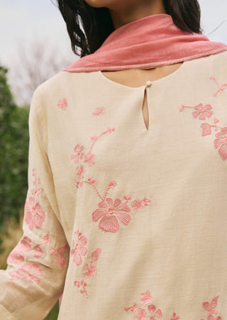 Ecru floral applique kurta set