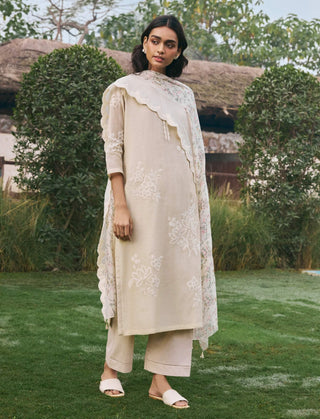 Ecru subtle floral kurta set
