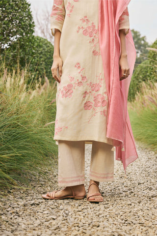 Ecru floral applique kurta set