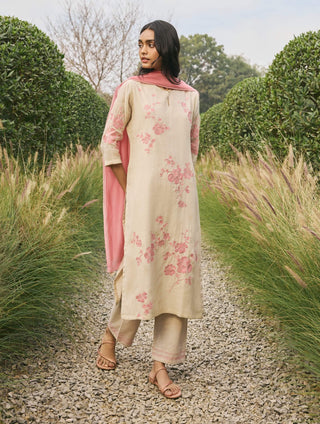Ecru floral applique kurta set