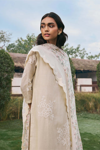 Ecru subtle floral kurta set