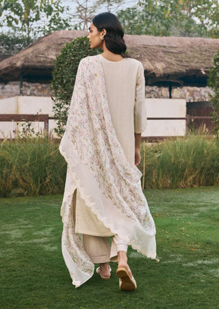 Ecru subtle floral kurta set