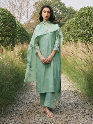 Mint floral embroidered kurta set