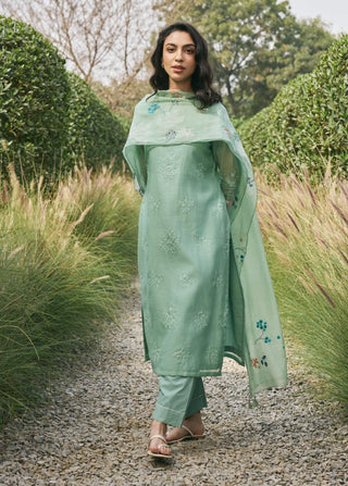 Mint floral embroidered kurta set