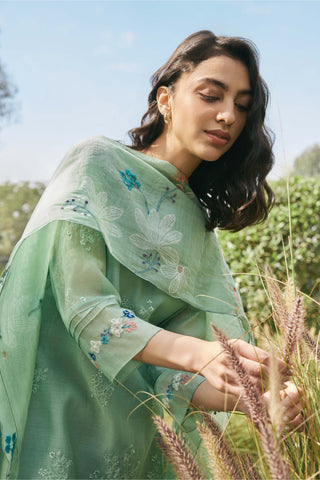 Mint floral embroidered kurta set