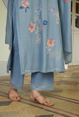 Mist blue applique kurta set