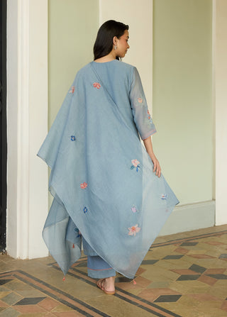 Mist blue applique kurta set