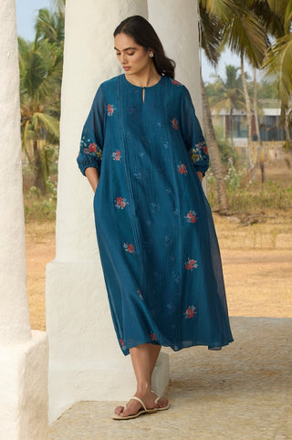 Sapphire embroidered floral dress