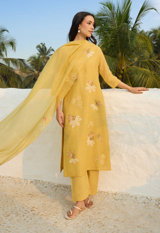 Rue yellow embroidered kurta set