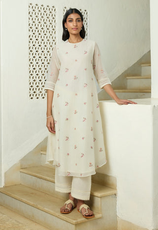 Ivory floral embroidered tunic and pant