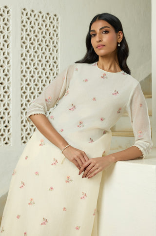 Ivory floral embroidered tunic and pant
