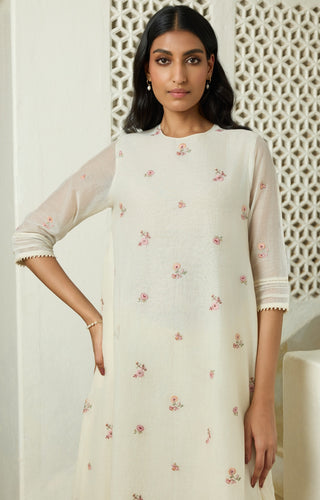 Ivory floral embroidered tunic and pant