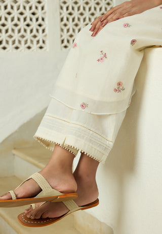 Ivory floral embroidered tunic and pant
