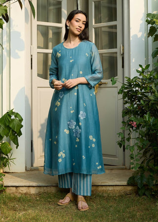 Ocean blue applique tunic and pant