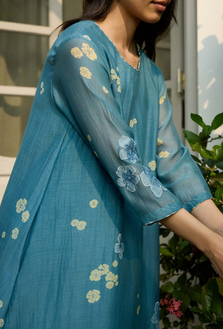 Ocean blue applique tunic and pant