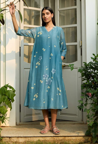 Ocean blue applique dress