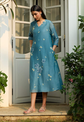 Ocean blue applique dress