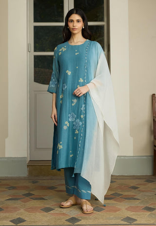 Ocean blue applique kurta set